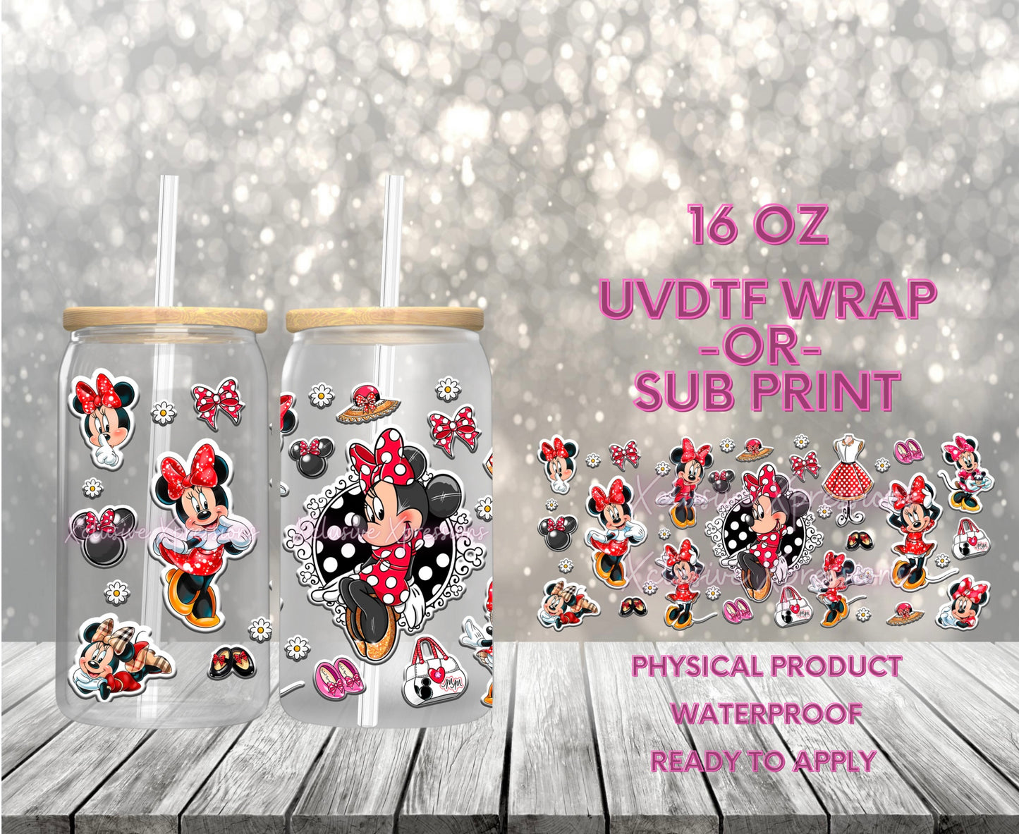 #595 Mouse Girl Red Dress, 16 oz Single-sided UVDTF