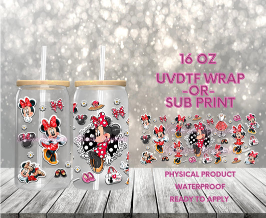 #595 Mouse Girl Red Dress, 16 oz Single-sided UVDTF