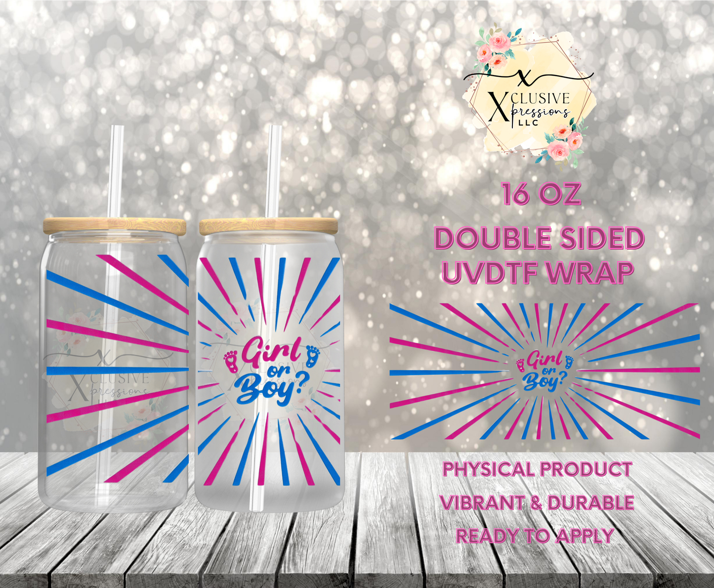 #888 Baby Shower, Double-Sided 16 oz UVDTF