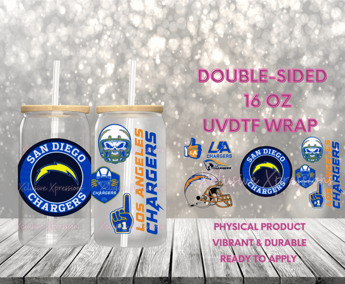 #735 Chargers Football, Double Sided 16 oz UVDTF