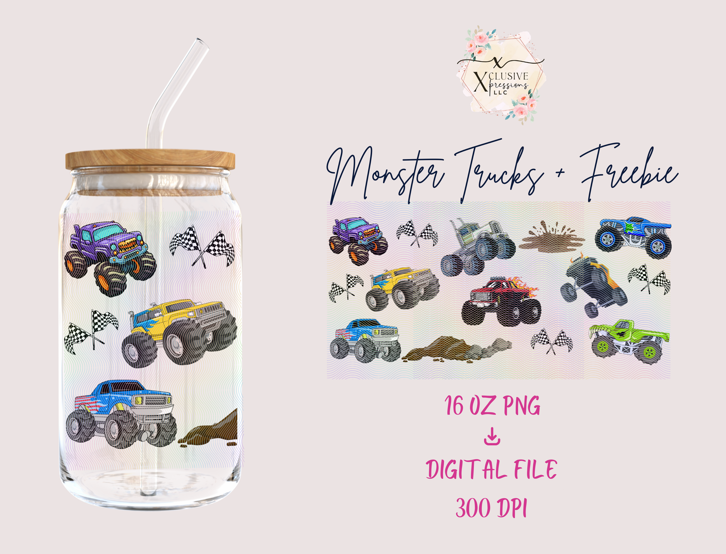 Digital, Monster Trucks, 16 oz PNG
