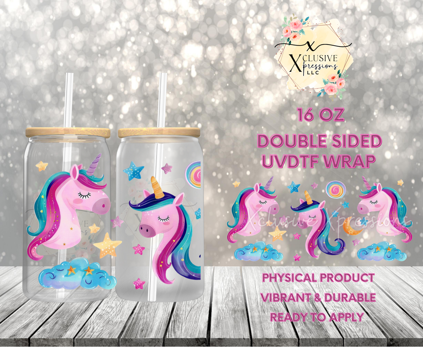 #887 Mini Unicorn, Double-Sided 16 oz UVDTF