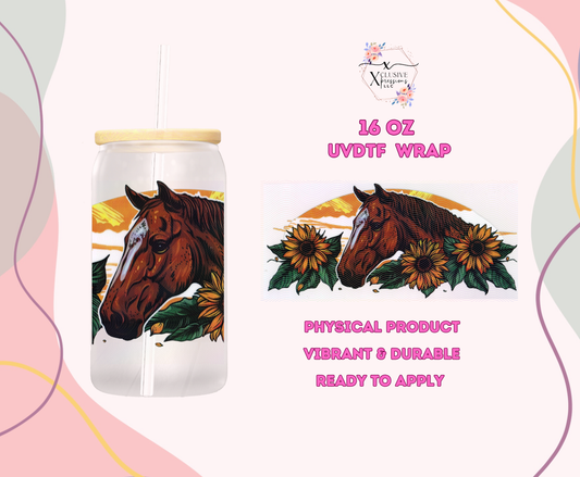 #1184 Horse & Sunflowers, Double-sided 16 oz UVDTF