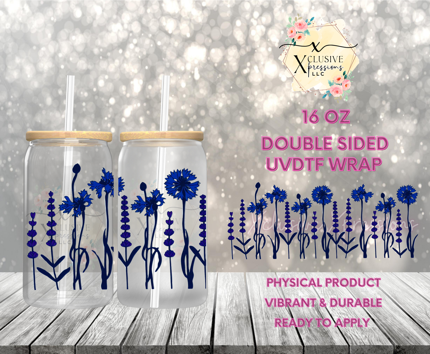 #904 Purple Flower, Double-Sided 16 oz UVDTF