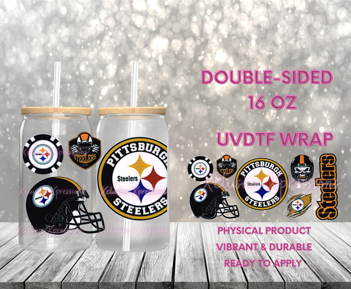 #704 Steelers Football, 16 oz Double-sided UVDTF