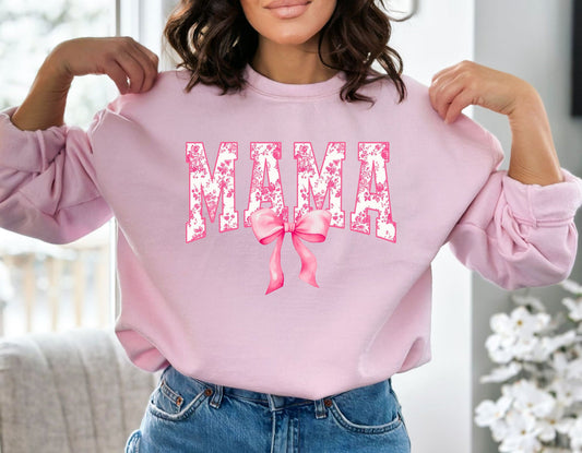 Mama Pink Floral & Bow, Glitter DTF Screenprint