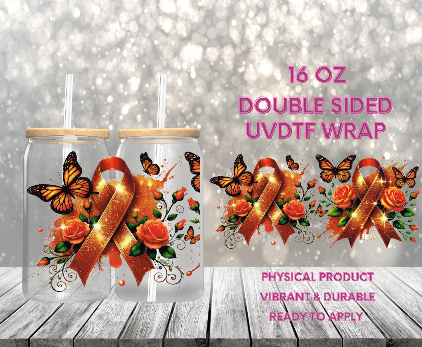 #1043 Orange Awareness Ribbon, 16 oz Double-sided UVDTF
