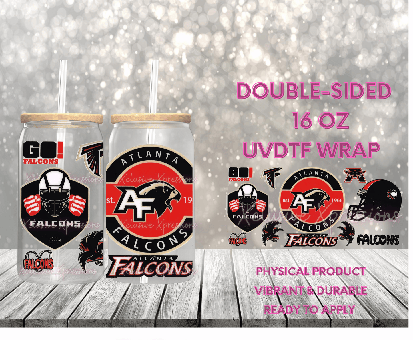 #736 ATL Falcons Football, Double Sided 16 oz UVDTF