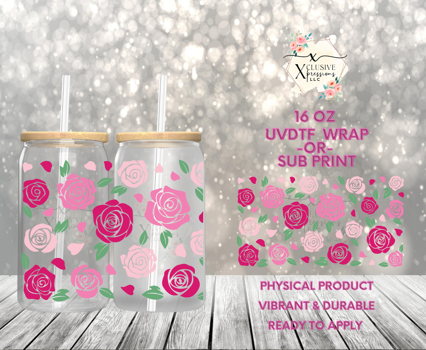 #961 Pink Roses, 16 oz UVDTF POD