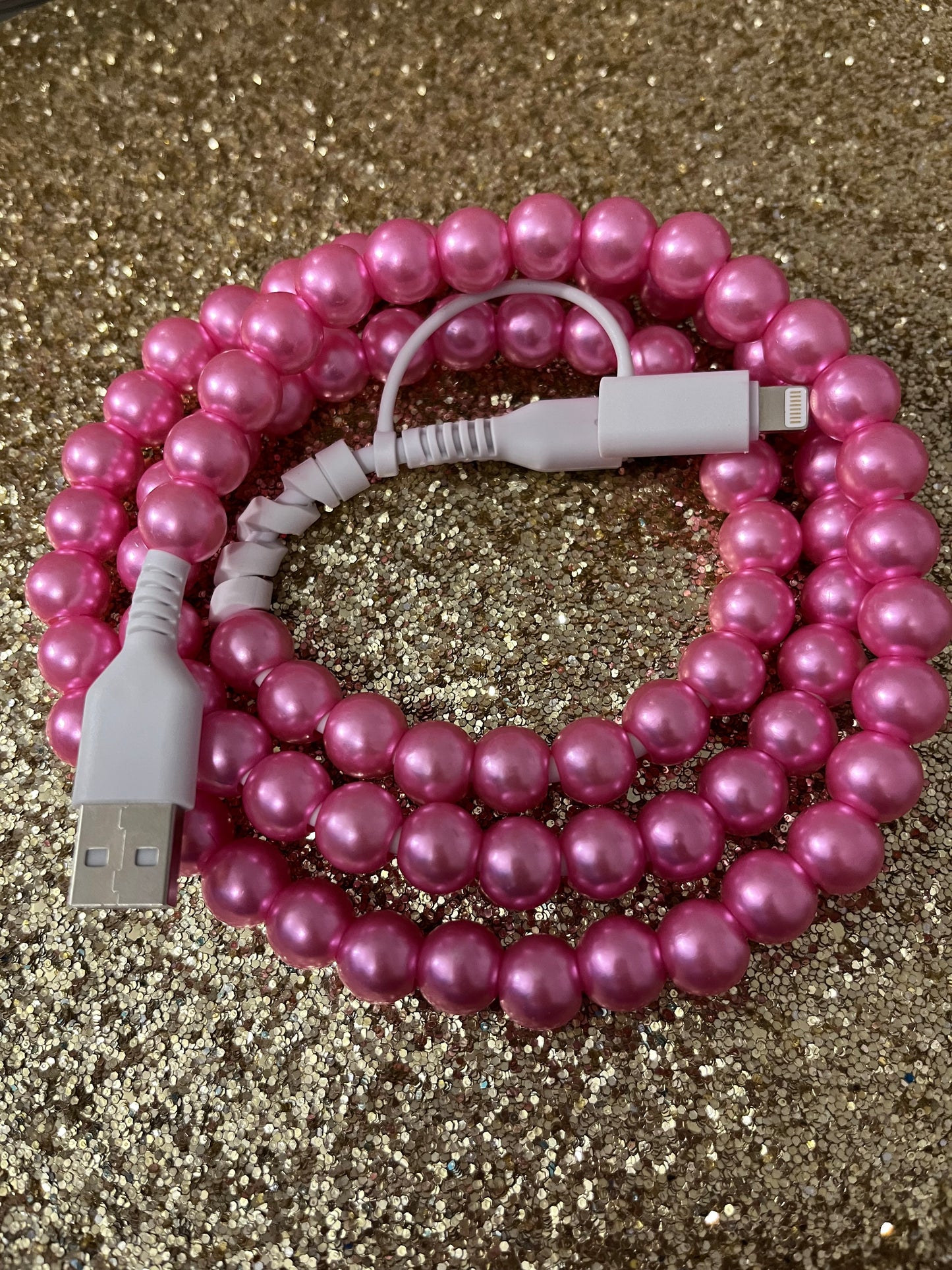 Pink & Light Pink Beaded Charger, USB-A USB-C