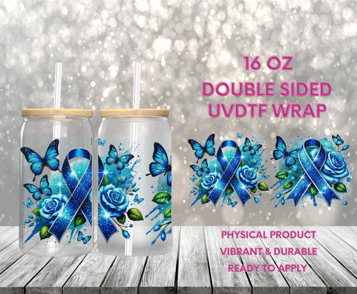 #1040 Blue Awareness Ribbon, 16 oz Double-sided UVDTF