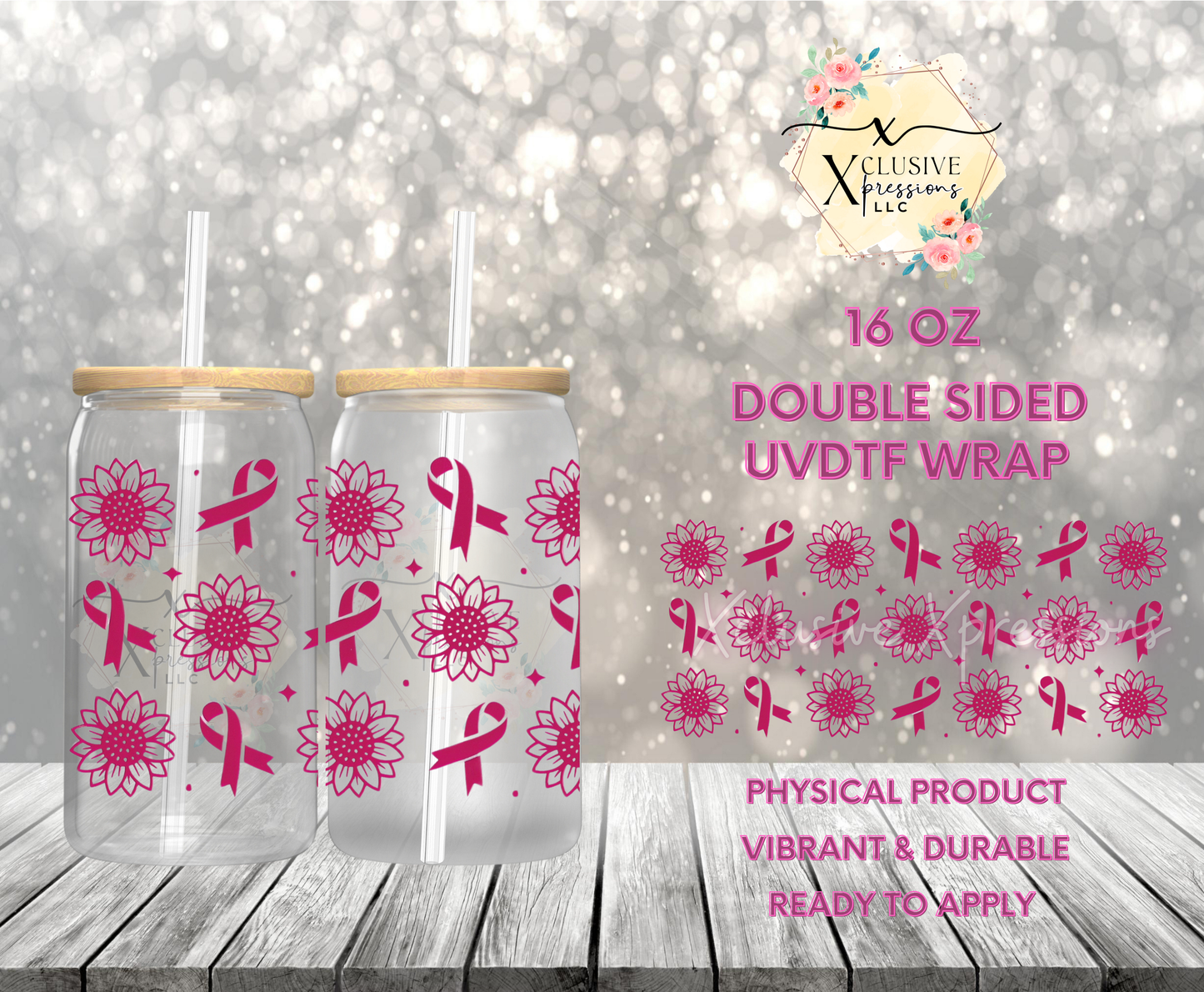 #897 Pink Ribbons, Double-Sided 16 oz UVDTF