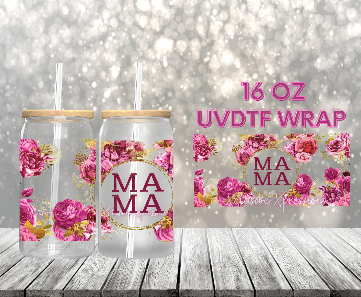 #456 Mama Pink Flowers, 16 oz UVDTF