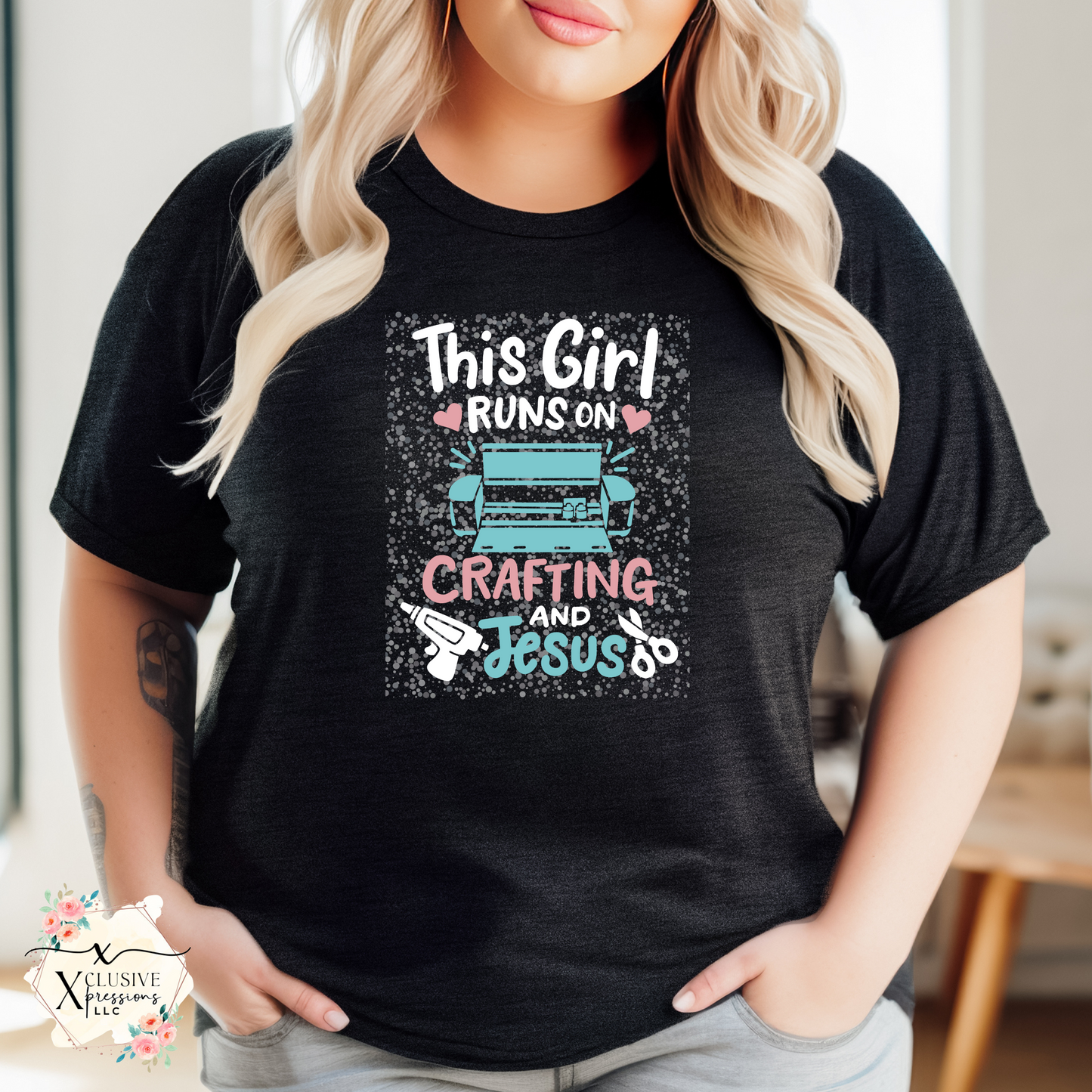 This Girl Runs On Crafting & Jesus, Glitter DTF Screenprint
