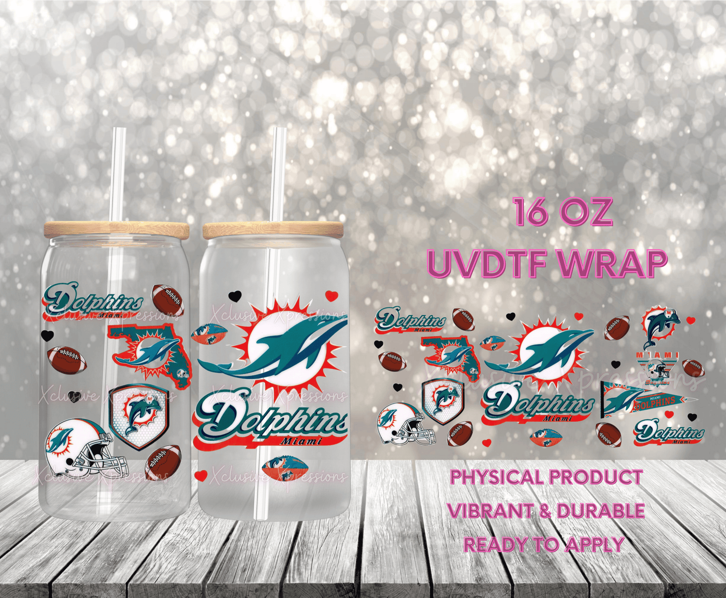 #723 Miami Dolphins Football, 16 oz UVDTF