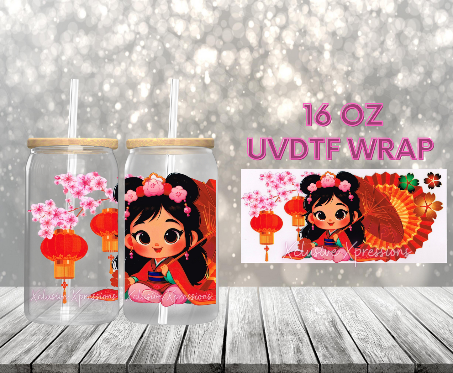 #103 Princess Mulan, 16 oz Clear Back UVDTF