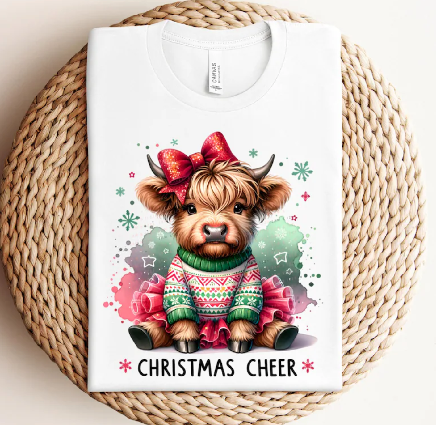 Christmas Highland Cow, Glitter Screenprint