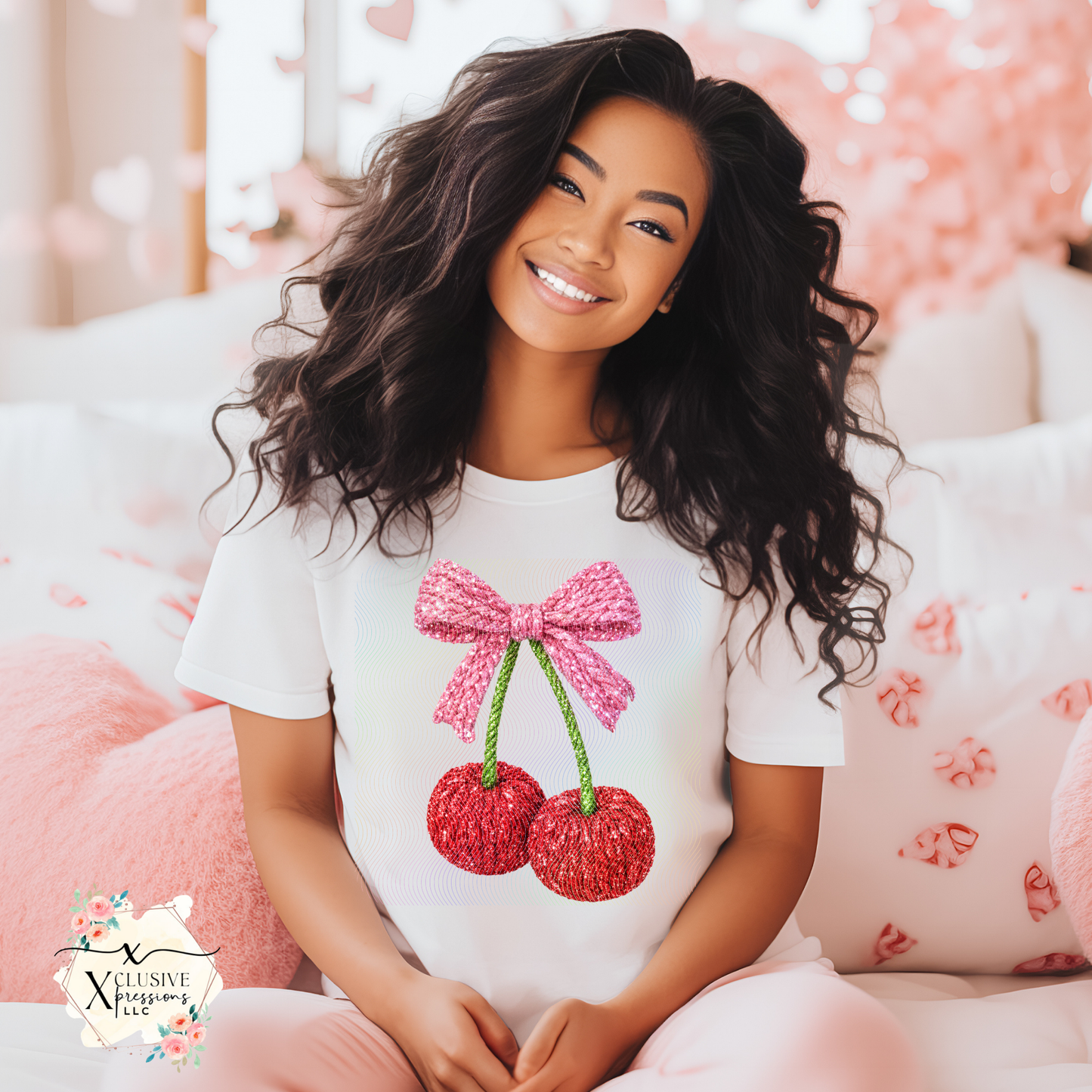 Red Cherries Pink Bow, DTF P2O