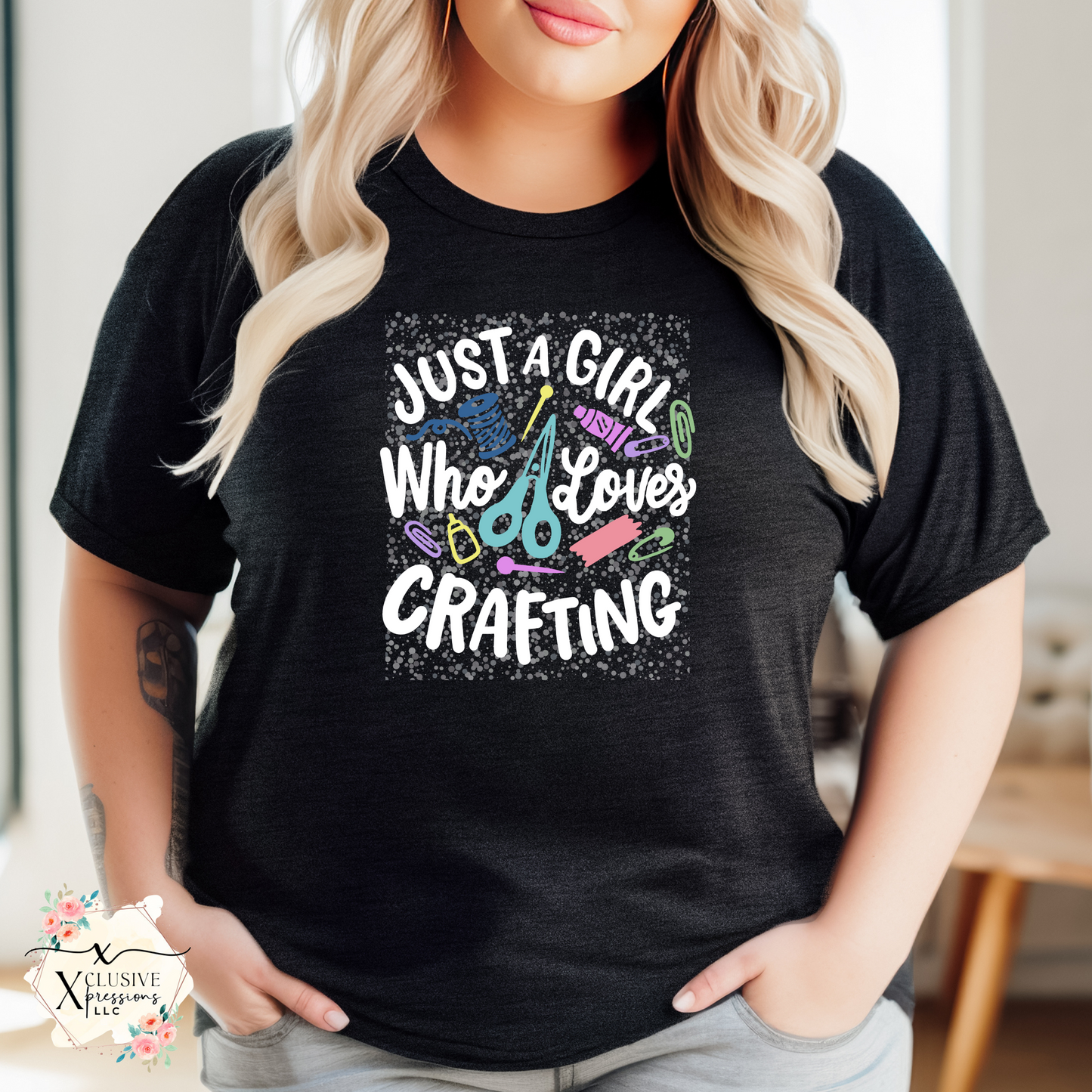 Just A Girl Who Loves Crafting, Glitter DTF Screenprint