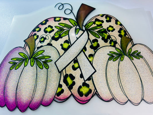 Pumpkin Peach Ribbon Uterine Endometrial Cancer, Glitter DTF Screenprint