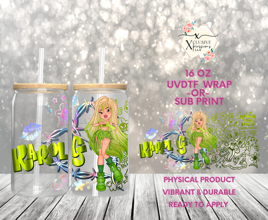 #966 Karol G Green, 16 oz P2O UVDTF