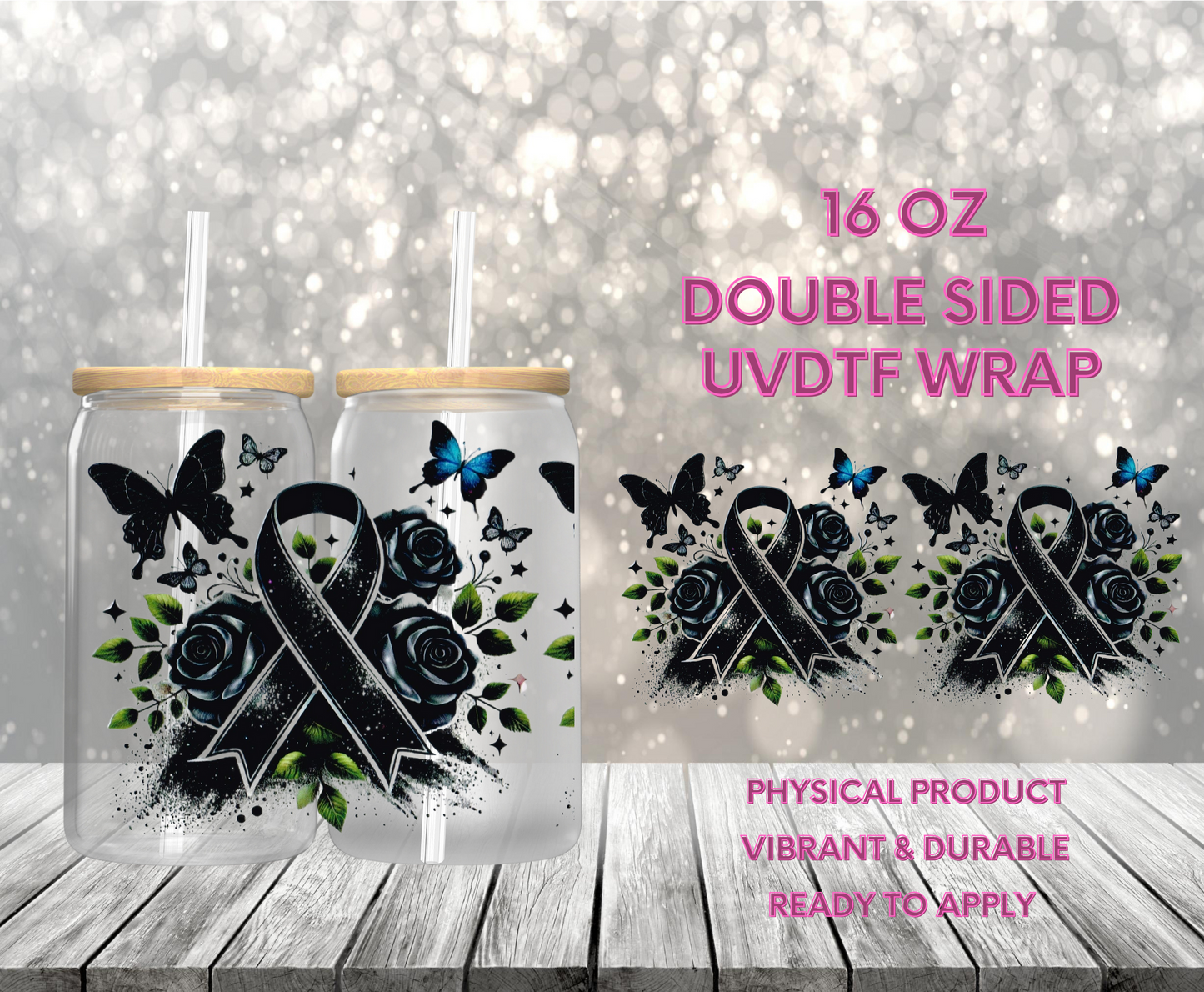 #1044 Black Awareness Ribbon, 16 oz Double-sided UVDTF