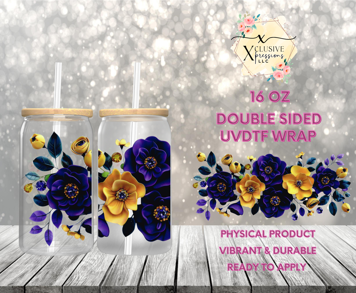 #905 Purple & Yellow Flower, Double-Sided 16 oz UVDTF