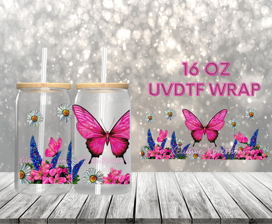 #443 Pink Butterfly, 16 oz UVDTF