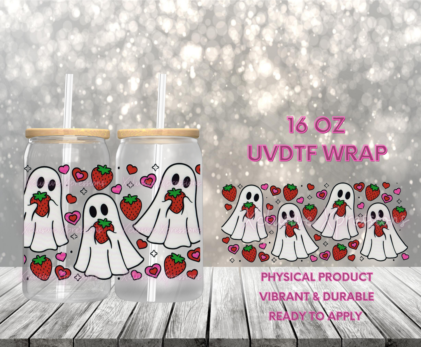 #692 Strawberry Ghost, 16 oz Double-sided UVDTF