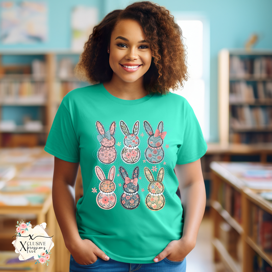 Floral Easter Bunnies , DTF & Sublimation Print POD