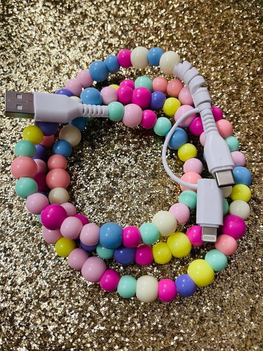 Pastel Colored Beaded Charger, USB-A USB-C
