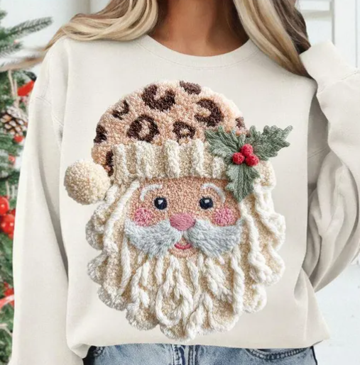 Faux Yarn Xmas Leopard Santa, DTF P20