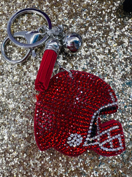 Football Helmet Rhinestone Keychain