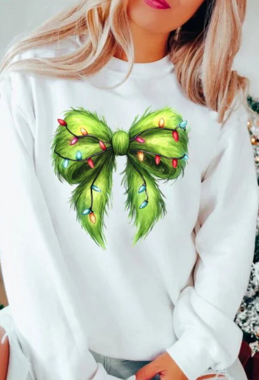 Green Guy Christmas Bows, Glitter Screenprint