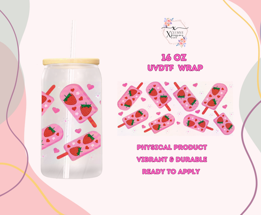 #1169 Strawberry Popsicle, Double-sided 16 oz UVDTF
