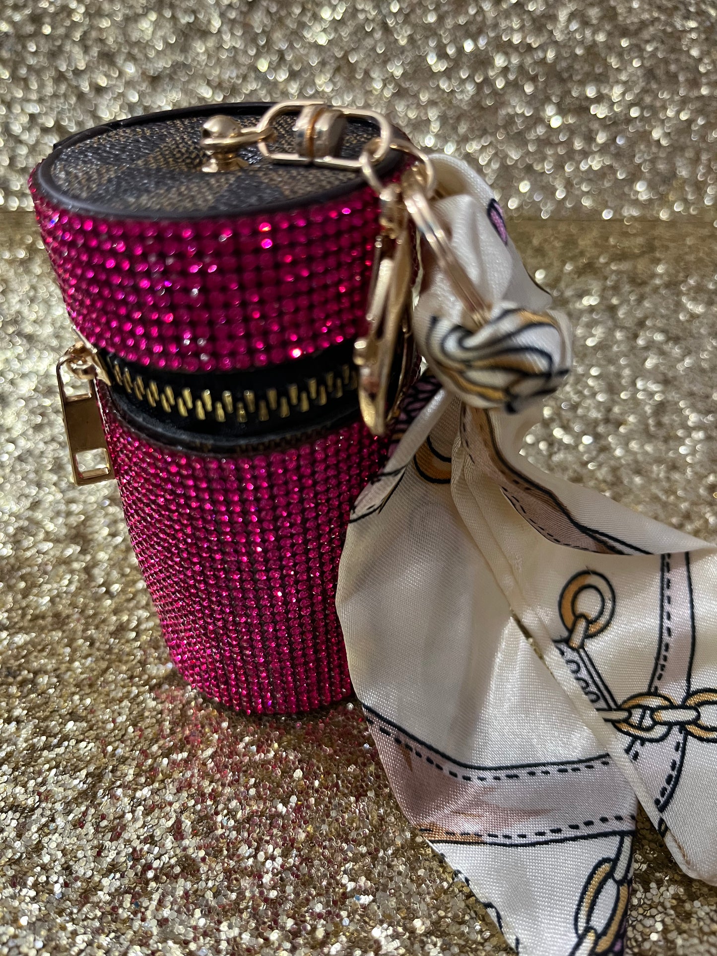 Hot Pink Rhinestone Zipper Pouch Keychain