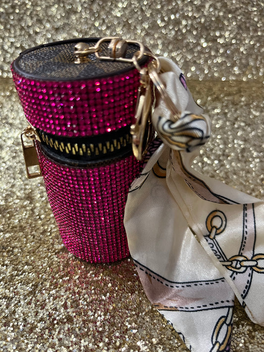 Hot Pink Rhinestone Zipper Pouch Keychain