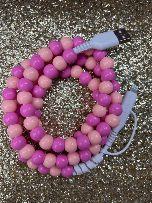 Pink & Light Pink Beaded Charger, USB-A USB-C