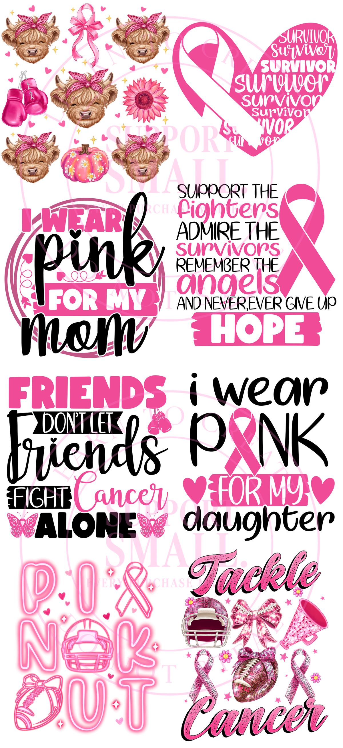 Breast Cancer, DTF Gang Sheet 22"x48"