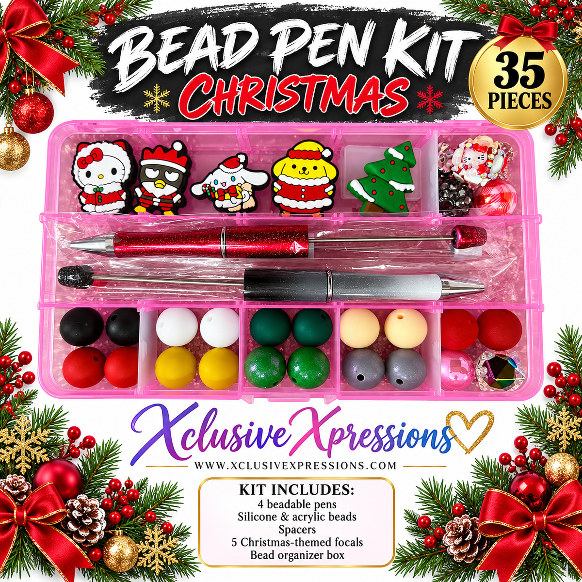 HK Christmas Beadable Pen Kit (35 piece Kit + Organizer) Limited Edition