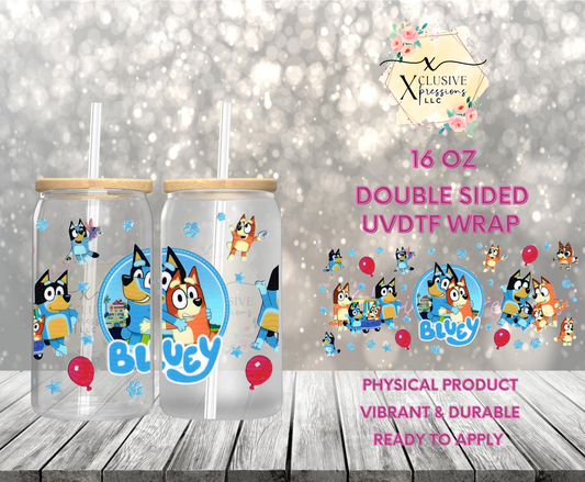 #907 Blue Dog Bday, 16 oz UVDTF POD