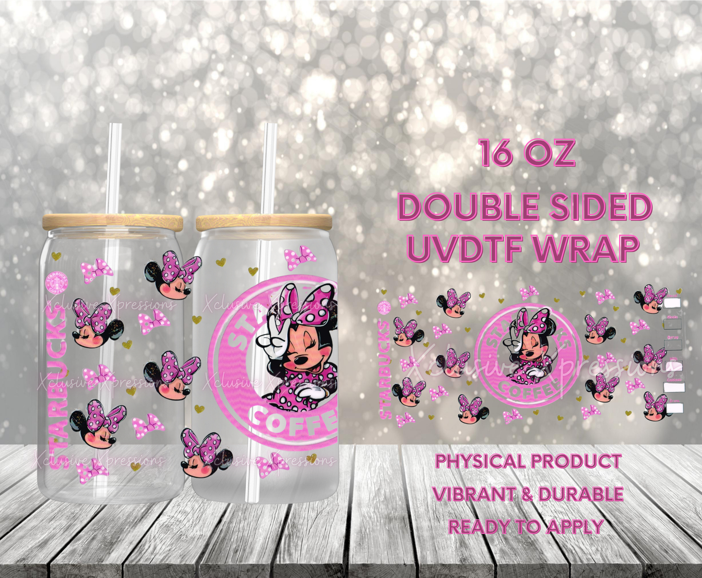 #849, Mouse Girl Bows, Double-Sided 16 oz UVDTF