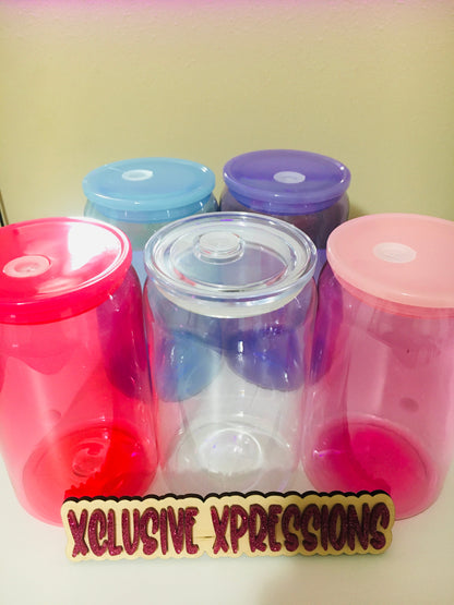 16 oz Plastic Jelly w/ Acrylic Lids & Plastic Clear Straw