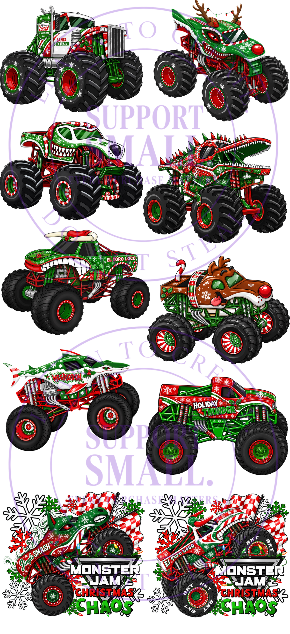 Monster Trucks Xmas #3, DTF Gang Sheet 22"x48"