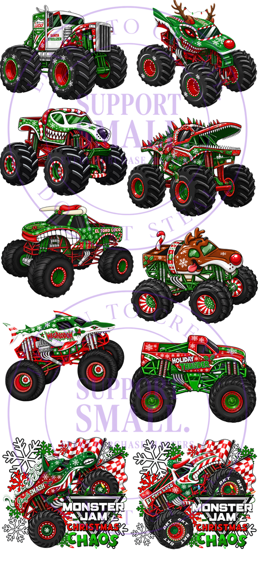 Monster Trucks Xmas #3, DTF Gang Sheet 22"x48"