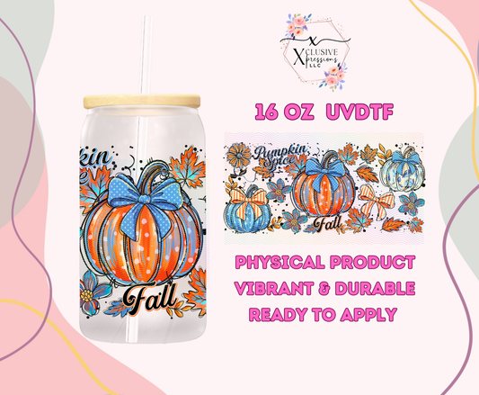 #1255 Pumpkin Spice Blue Bow, UVDTF P2O
