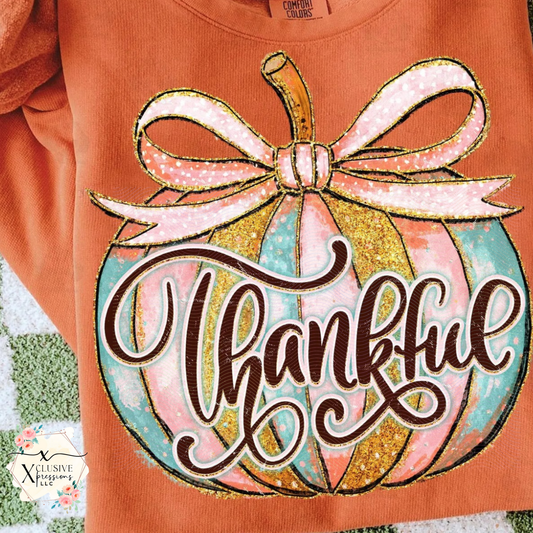Thankful Pumpkin, RTS Glitter DTF Screenprint